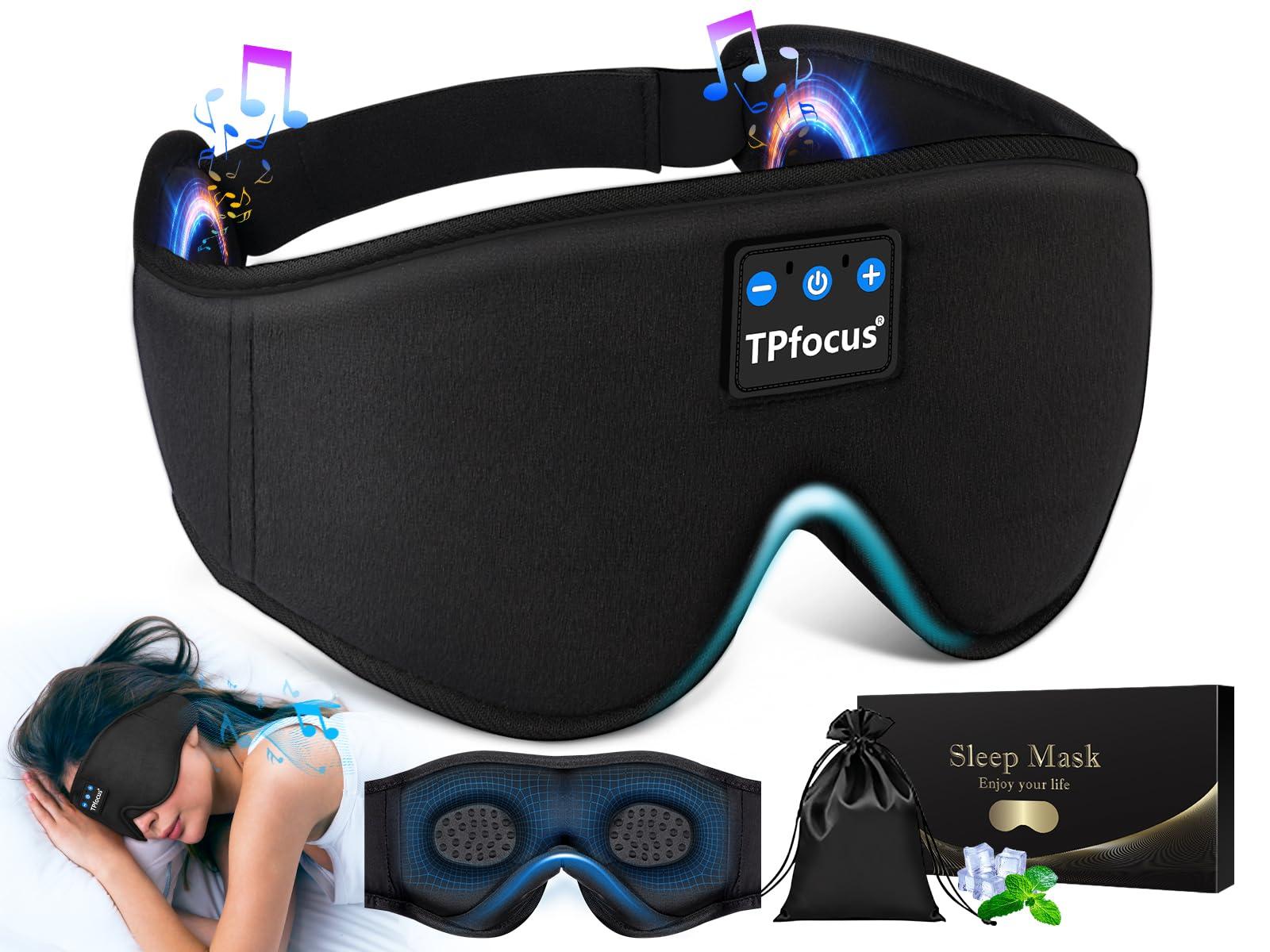 TPfocus TPfocus Sleep Mask Headphones Bluetooth Sleep Headphones, Wireless Sleep Headphones for Side Office, Air Travel, Cool Tech Gadgets (3D-Classic Black)