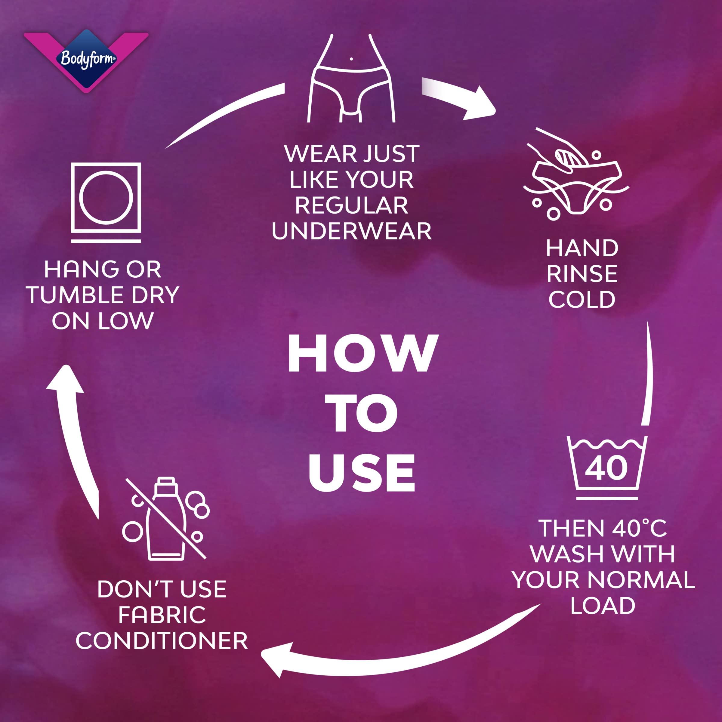 Bodyform Bodyform Washable Period Pants - For Up to 12 hours of Protection - Menstrual Underwear for Moderate Flow, Bikini Cut - Pack of 1 - Black, Size S