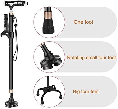 TEmkin Walking Stick Walkers for Seniors Rollator Walker, Adult 3 Modes LED Flashlight Balancing Mobility Aid Lightweight Adjustable Portable Hand Cane for Men Women,Drive Aluminum Crutch,Black rollator wal
