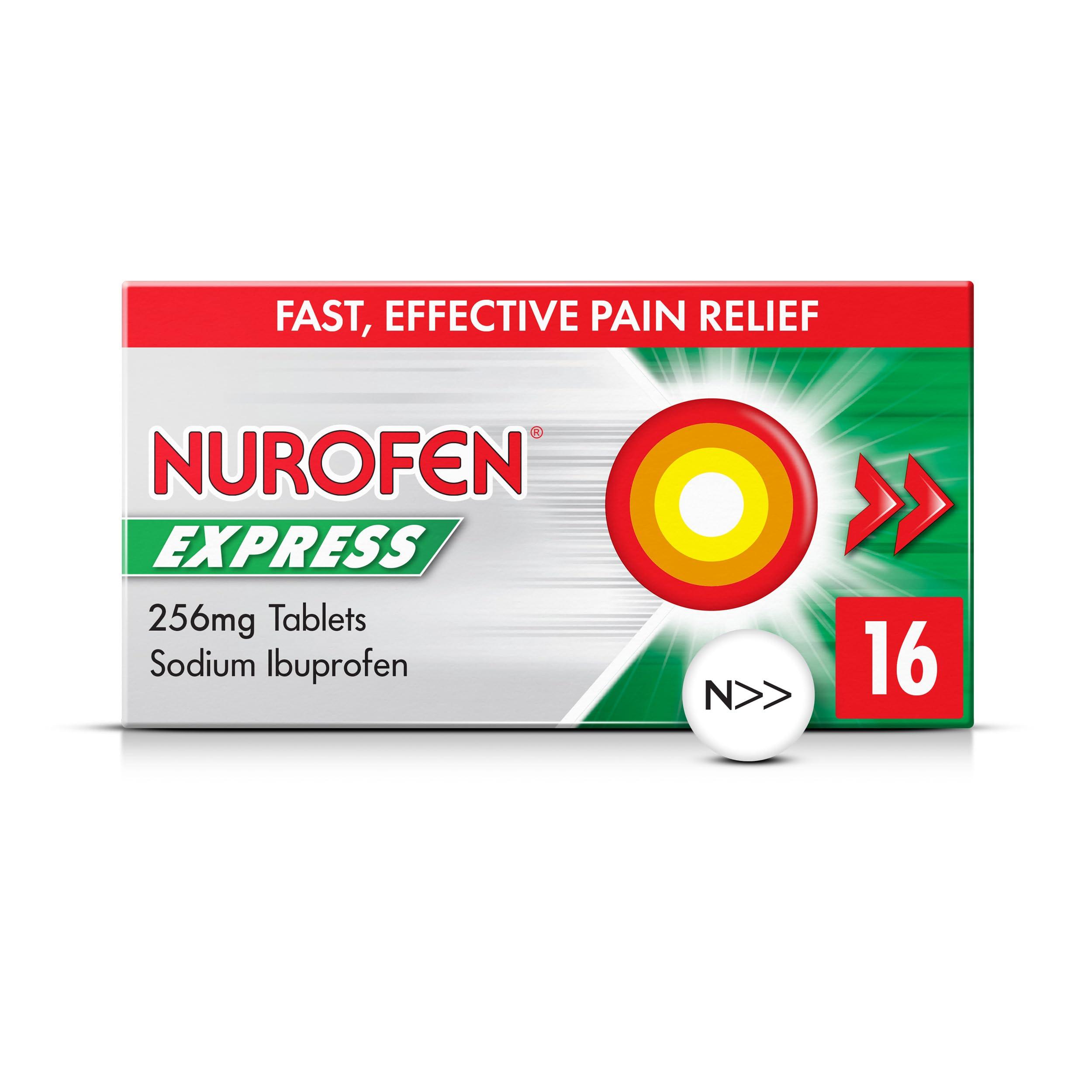 Nurofen Nurofen Express Ibuprofen 256mg, 16 Tablets - Pain, Sinus, Migraine, Headache, Toothache Relief, Long Lasting Cold & Flu Solution