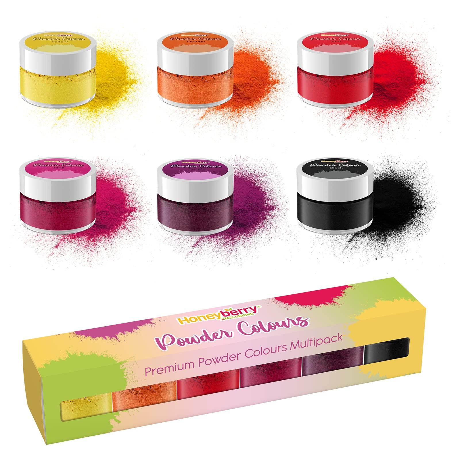 Honeyberry Edible Powder Colours Multipack (6 x 3.5g Jar) - Natural Food Grade Colouring Powders for Cooking, Baking, Icing and Cake Decorating - High Strength Food Colouring Dust for Vibrant Results (Warm)