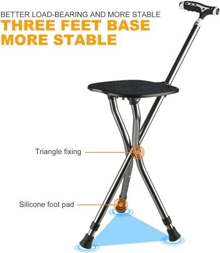 FreshCart Basics Folding Lightweight Tripod Walking Stick with Adjustable Height Seat for Elderly Portable Travel Hiking Chair for Fishing and Leisure Activities in the Park
