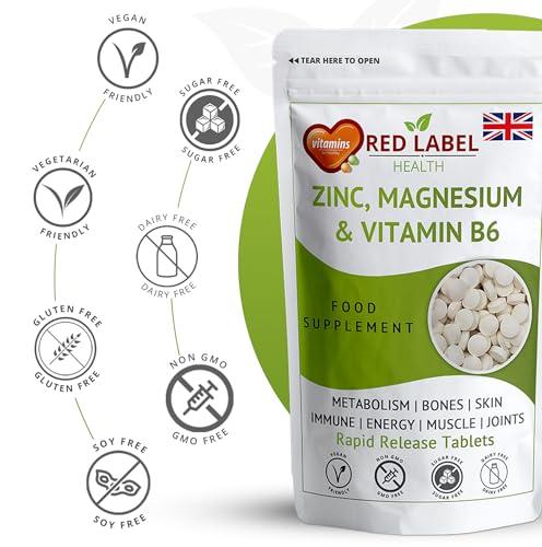Red Label Health Zinc Magnesium and Vitamin B6 Tablets Supplements for Men & Women, Pack of 120 Tablets (4 Months Supply), High Strength Sleep Aid, Muscle Recovery, Better Sleep, UK