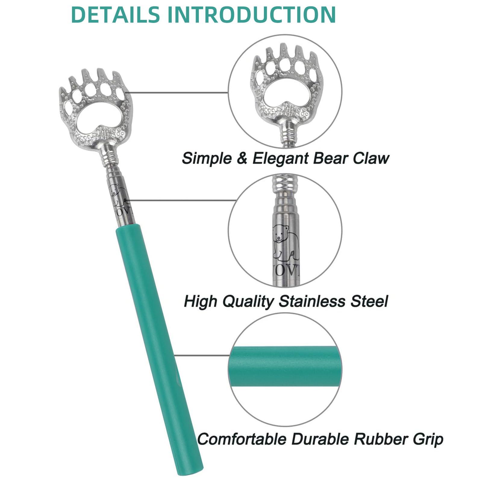 WOVTE Back Scratcher, WOVTE Bear Claw Telescopic Back Scratcher Portable Extendable Stainless Steel Back Massager for Adults Stocking Fillers for Men Women Itch Relief(Green)