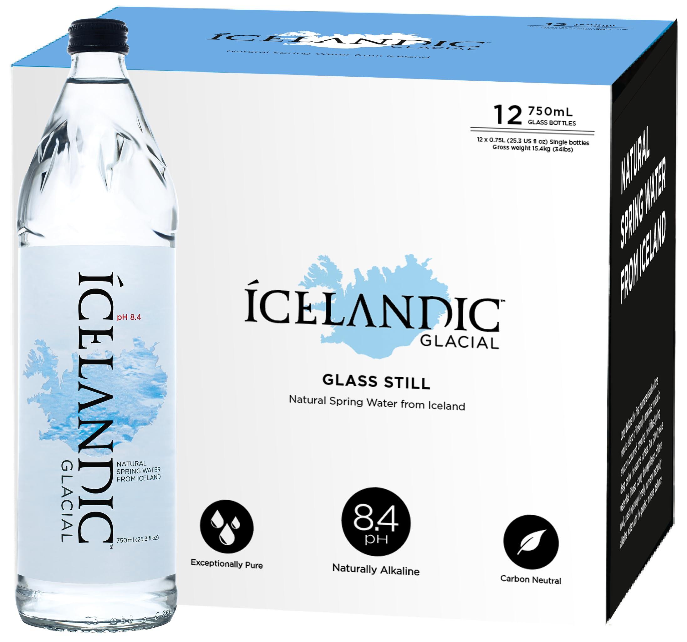 Icelandic Glacial Icelandic Glacial Premium Still Water 12 x 750ml Glass Bottles Alkaline/Low PH, Recycled Packaging, BPA Free, Carbon Neutral from Icelandic Spring. Low TDS and Mineral Content.