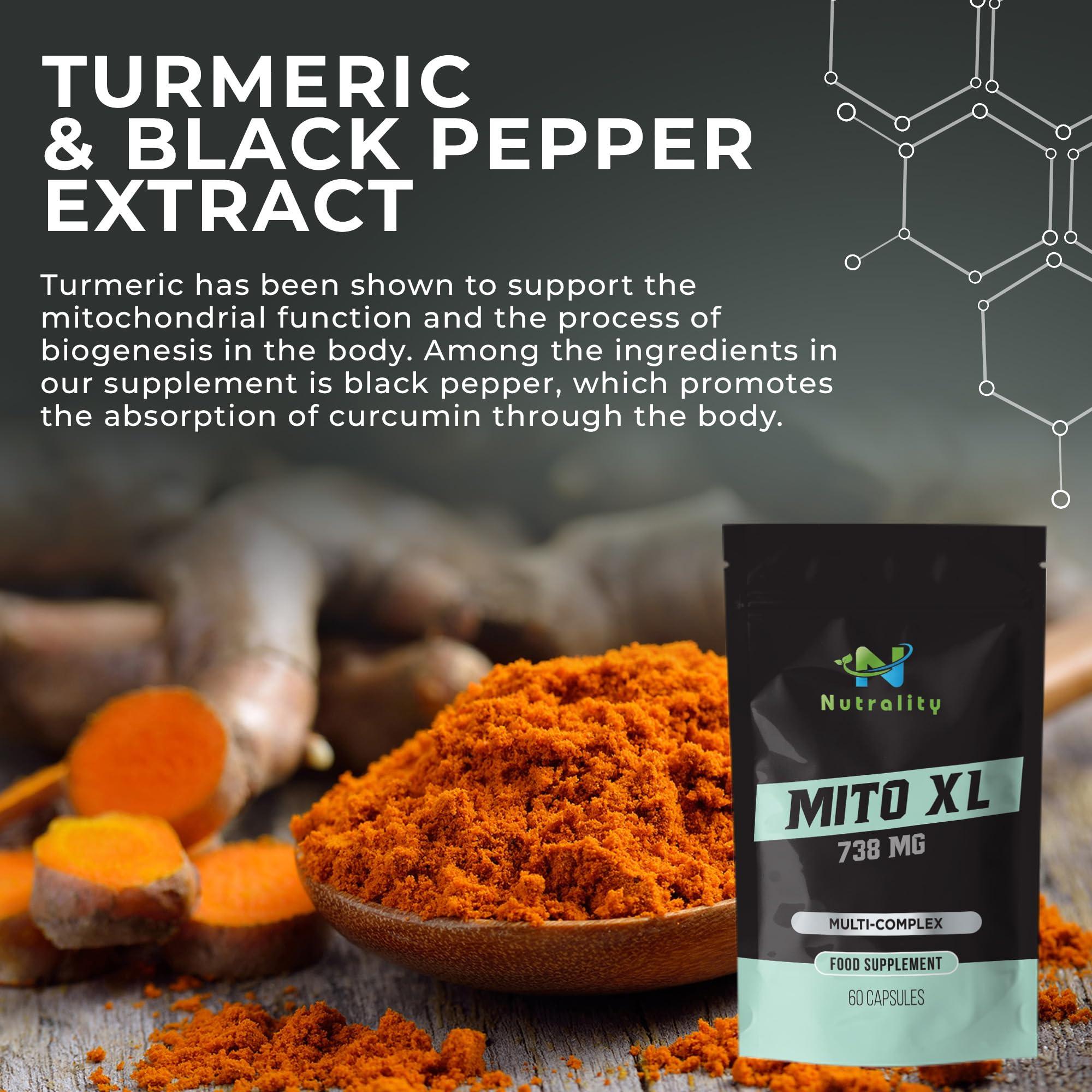 Nutrality Nutrality Mito XL 738mg Supplement | Mitochondrial Supplements for Cellular Energy | Vitamin B2, Schisandra, Turmeric & Black Pepper | 60 Vegan Capsules