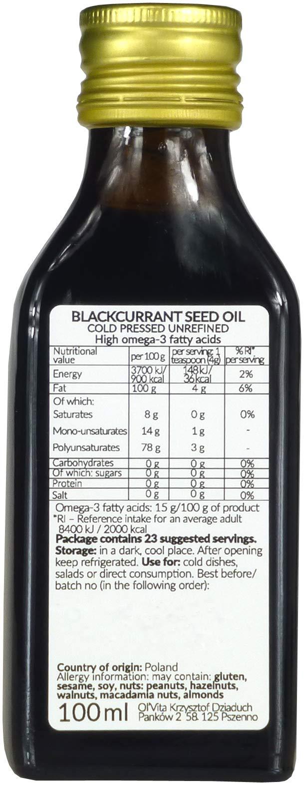 Olvita Blackcurrant Seed Oil, Cold-Pressed and Crude Ol\'Vita (100 ml)