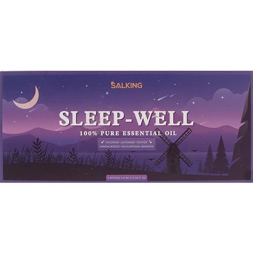 SALKING SALKING Sleep Essential Oils Set, Pure and Natural EssentialOils, Diffuser Oil Gift Set for Candle Making Scents 6 x 10 ML - Lavender, Vetiver, Sandalwood, Valerian, Helichrysum, Benzoin