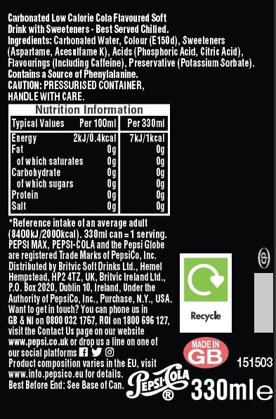 Pepsi Pepsi Max Cans, 8 x 330ml