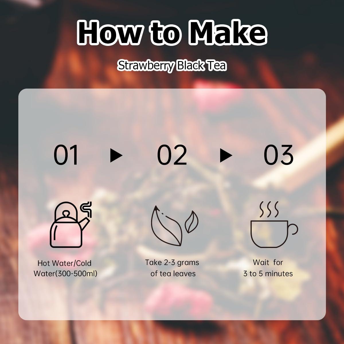 HANFANGLING HANFANGLING Strawberry Black Tea, 2PCS, 100% Natural Loose Leaf, Promote Metabolism, Maintain Healthy Skin, Blend Of Strawberry Fruit Flavor And Black Tea Aroma