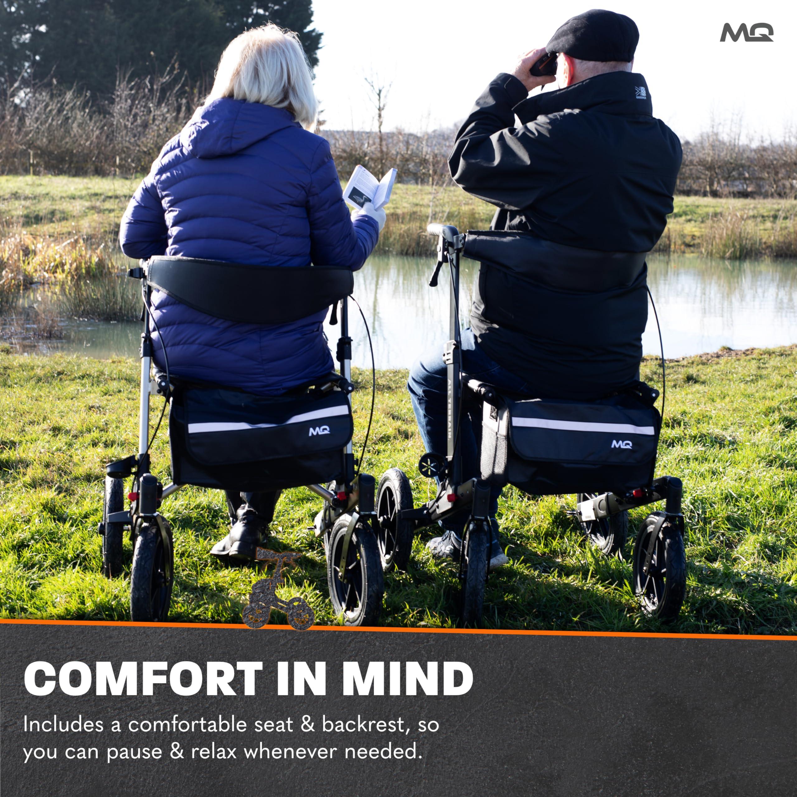 MobiQuip MobiQuip All Terrain 4 Wheel Walker with Seat, Folding Rollator with Large Wheels, Lightweight and Easy to Manoeuvre Over All Terrains, Walker for Adults Mobility or Walking Aid (Champagne)