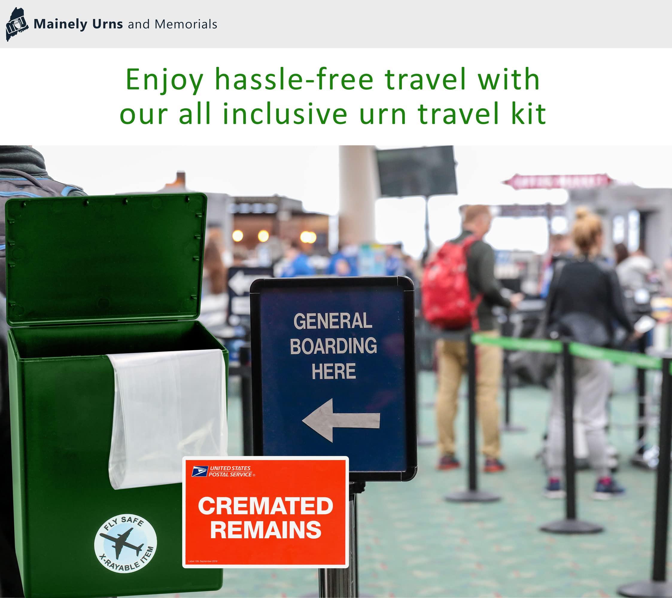 Mainely Urns Golf Themed TSA Approved Fly-Safe and Temporary Travel Cremation Urn Kit for Human Ashes - Airline and Mail Friendly - 200 Cubic Inch Capacity - Green Plastic Urn with Fairwary Mailing Box