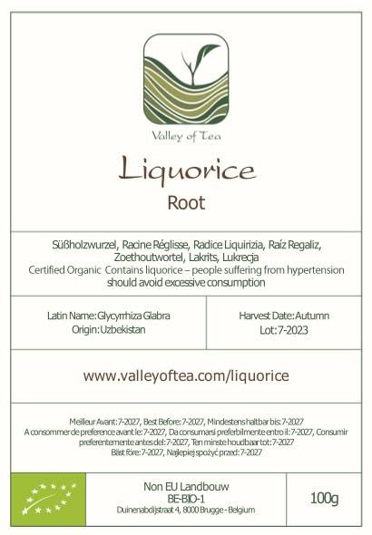 Valley of Tea Liquorice Organic Herbal Root Licorice - Great Flavouring for Dishes - 100g