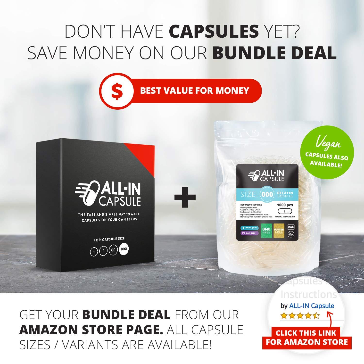 ALL-IN Capsule ALL-IN Capsule Filling Machine for Size 000 - Make Your Own Capsules Now Easier and Faster - Use with Empty Gelatin or Vegetarian Caps - Clear Illustrated Instructions with Video