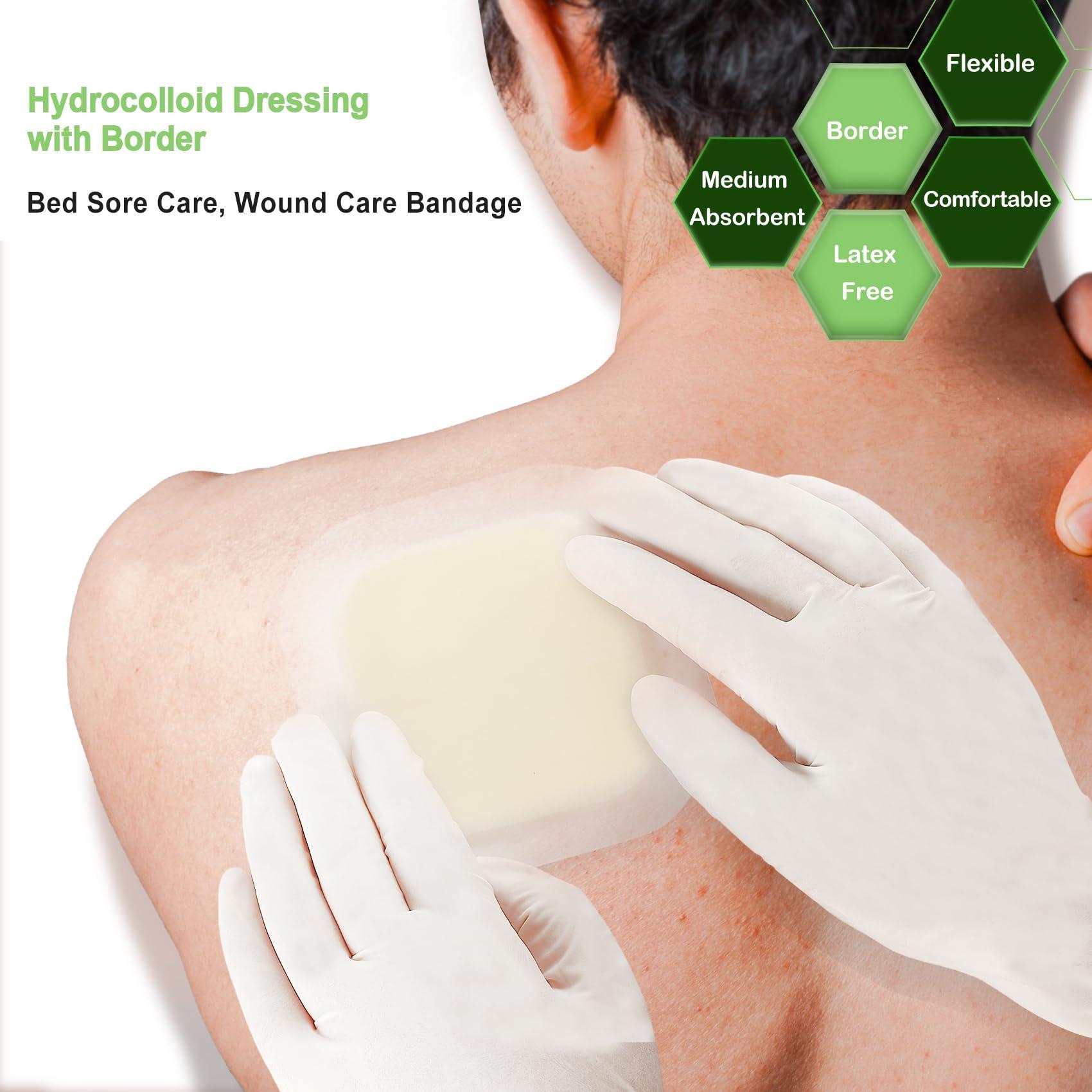 NEUHEILS Hydrocolloid Bandages Hydrocolloid Wound Dressing with Border 4''x4'' for Light to Medium Exudate Wounds, Bed Sore, Pressure Ulcer, Minor Burns, Abrasions, Cuts, Superficial Wound 10 Packs by NeuHeils