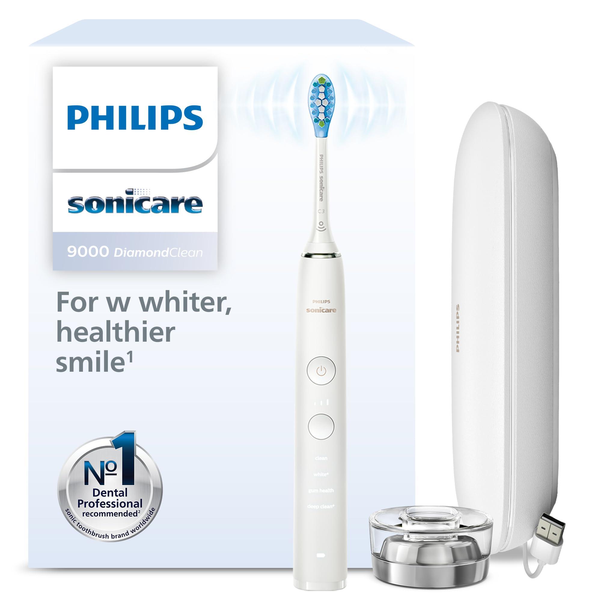 PHILIPS Philips Sonicare DiamondClean Series 9000 Electric Toothbrush - Sonic Brush, Cleaner Teeth and Gums, 1 X C3 Premium Plaque Control Brush Head (Model HX9911/63), White