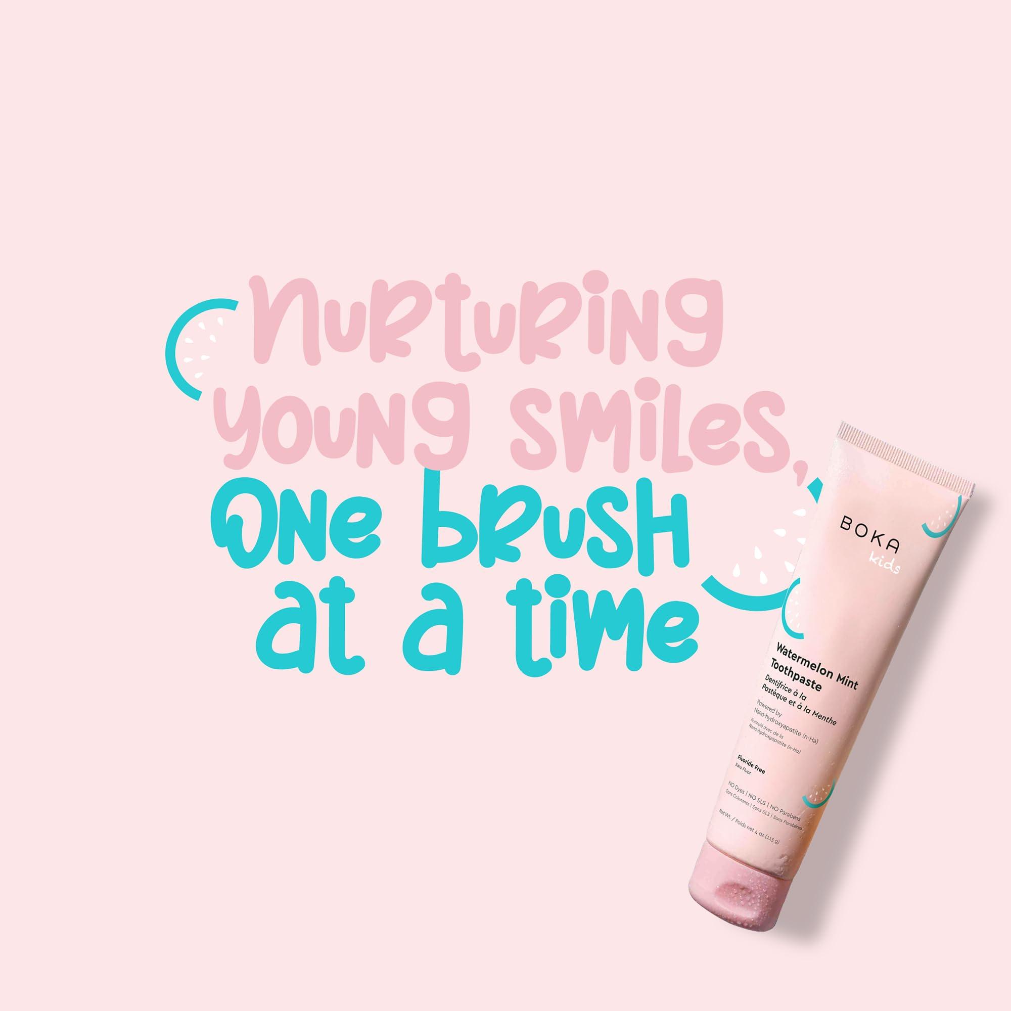 Boka Boka Natural Kids Toothpaste, Fluoride Free - Nano Hydroxyapatite for Remineralizing, Sensitive Teeth, & Whitening - Dentist Recommended Oral Care - Watermelon Mint, 120ml (Pack of 1) - Made in USA