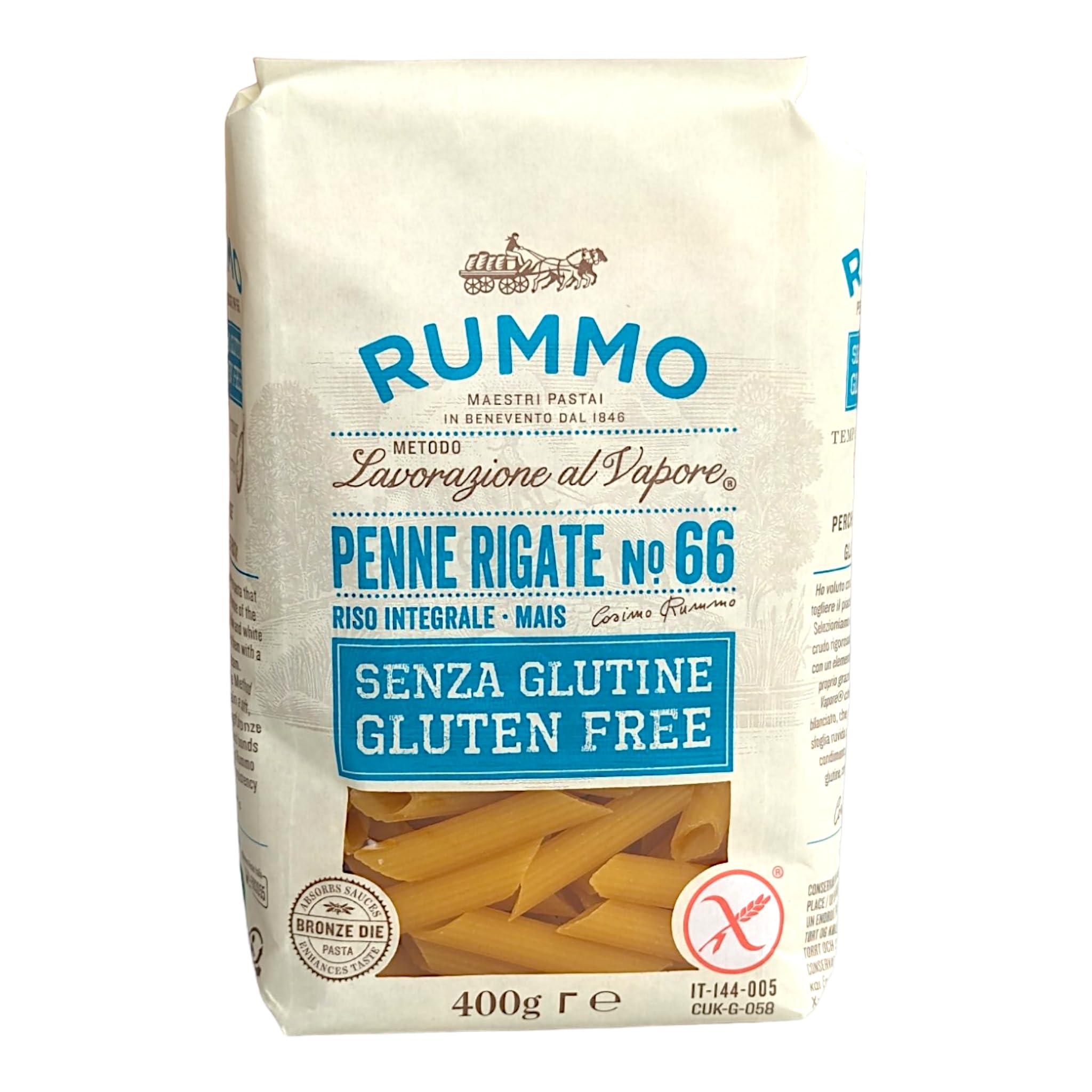 Italia Solutions UK Rummo Gluten Free Penne Rigate No.66-400g Corn & Brown Rice Pasta, Pack of 4 - with Italia Solutions UK Kitchen Conversion Card