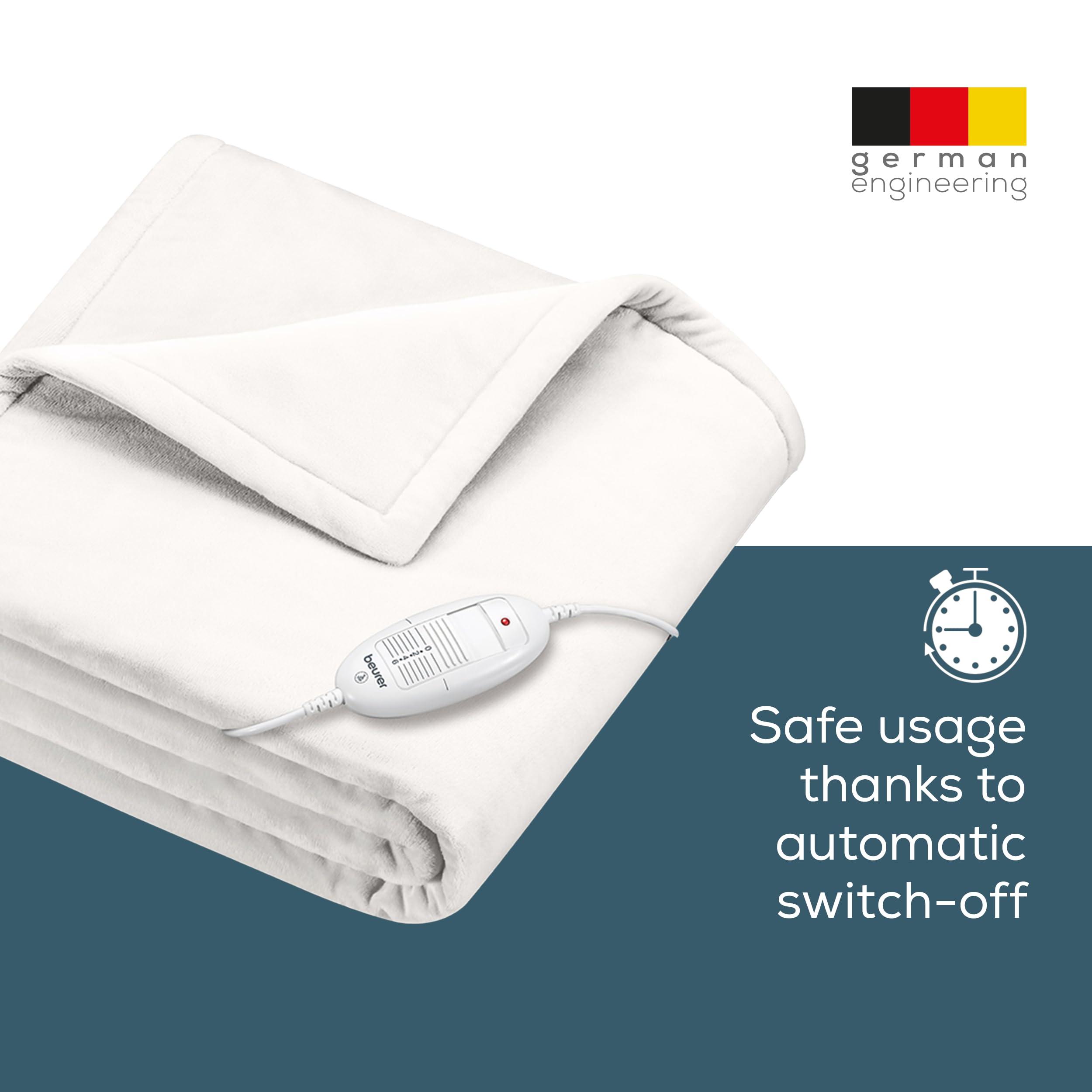 Beurer Beurer HD75UK Electric Throw - White | Breathable Heated Throw for Sofa and Bed | Heating Blanket with Ultra-Soft Fleece Fibres | Automatic Switch-Off | Machine-Washable | 180 x 130 cm