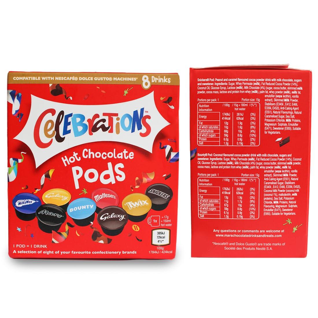 caffluxe Celebrations Dolce Gusto Compatible Hot Chocolate Pods - Twix, Mars, Bounty, Snickers, Galaxy, Malteser, Milky Way & Galaxy Caramel (24)