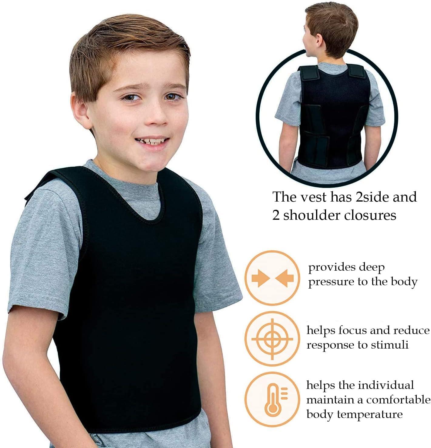 TOPARCHERY Sensory Compression Vest, Deep Pressure Vest Comfort for Autism, Hyperactivity, Mood Processing Disorders, Breathable, Form-Fitting, for Kids Youth Children black (SMALL)