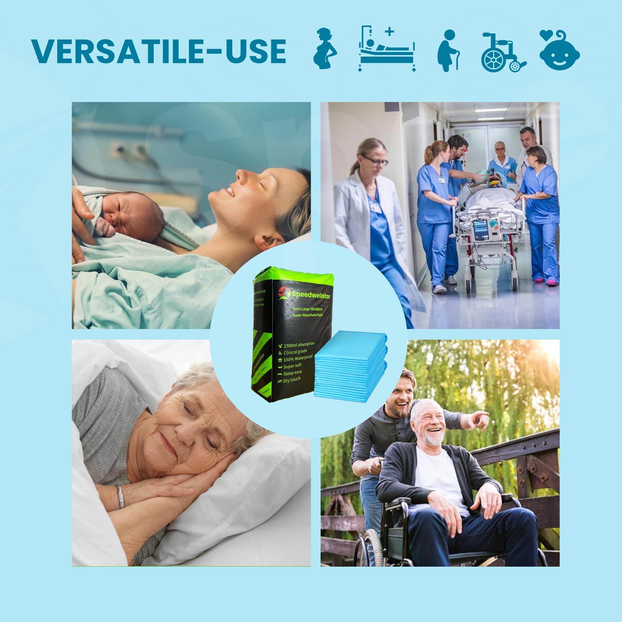 Speedwellstar 150 x 80 cm Extra Large 2300 ml Disposable Incontinence Bed Pads Pack of 20 Super Absorbent Protector Full Size Bed Wee 2300 ml