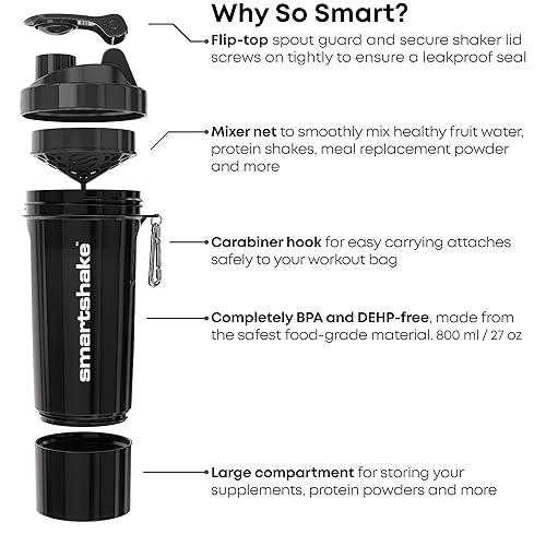 Smartshake Smartshake Slim 4-Pack Protein Shaker Bottle 400 ml | 13.5 oz Storage Included - Leakproof Screw-on Lid - BPA Free Unisex - (Black, White, Stormy Gray, Cotton pink)