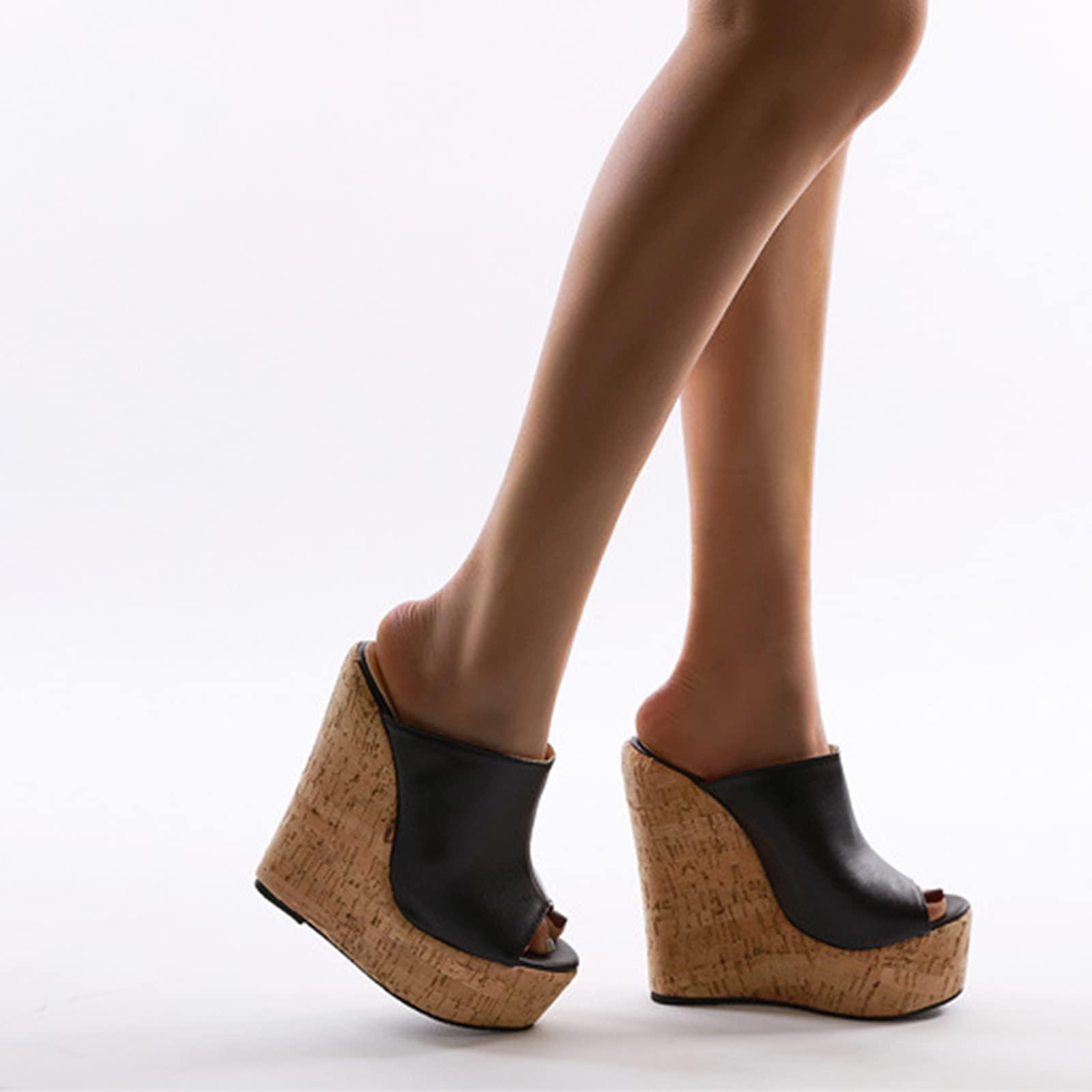 woileRQ woileRQ Women's Platforms Wedge Peep-toe Sandals,Summer Cozy Flats,Sexy Open Toe Slide,Wedding Party Dress Heeled Sandals,Black,37