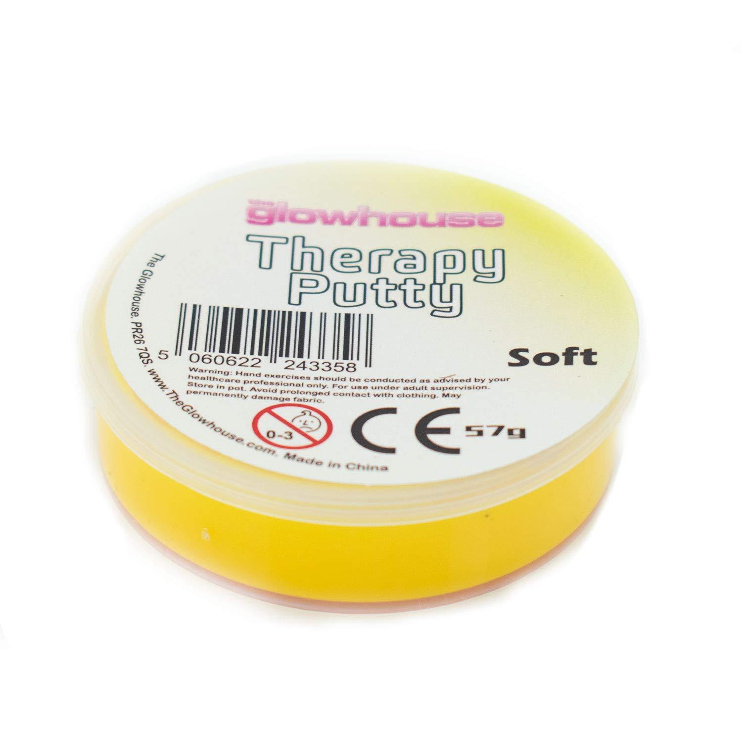 The Glowhouse Premium Therapy Putty Squeezable Non-Toxic, Hand Exercise, Anti-Stress for Adults & Children 57g (Yellow - Soft)