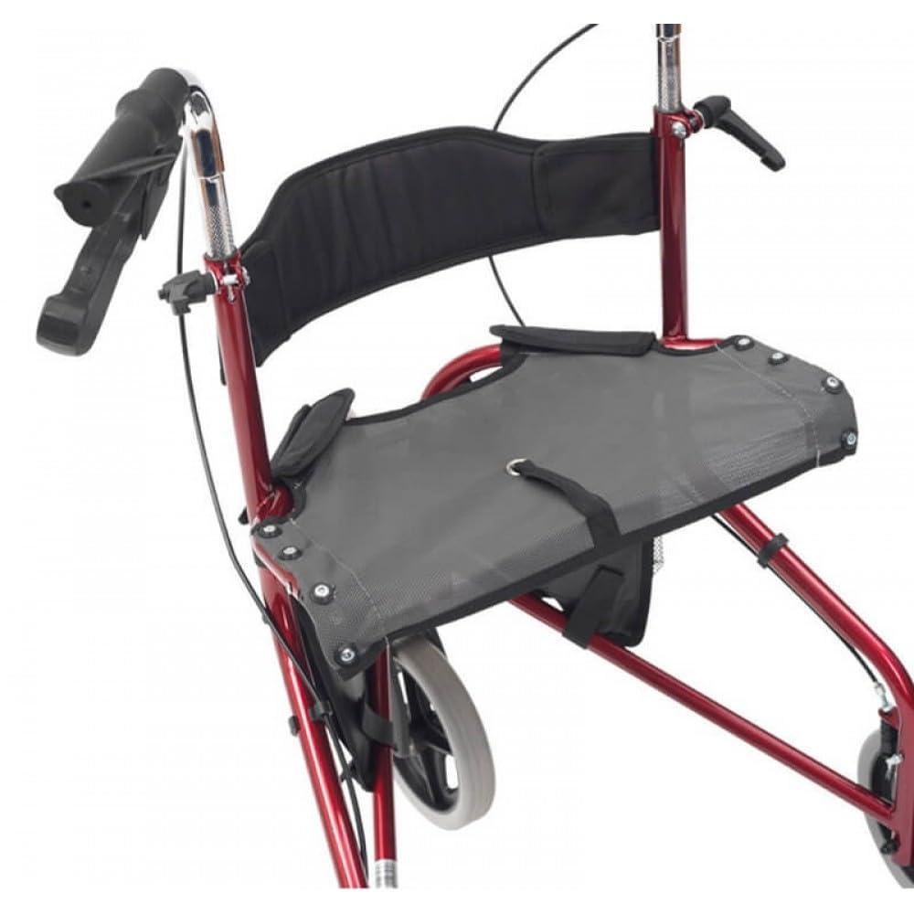 Elite Care Tri Walker with seat/Lightweight 3 Wheeled rollator with Brakes and Shopping Bag (Red)