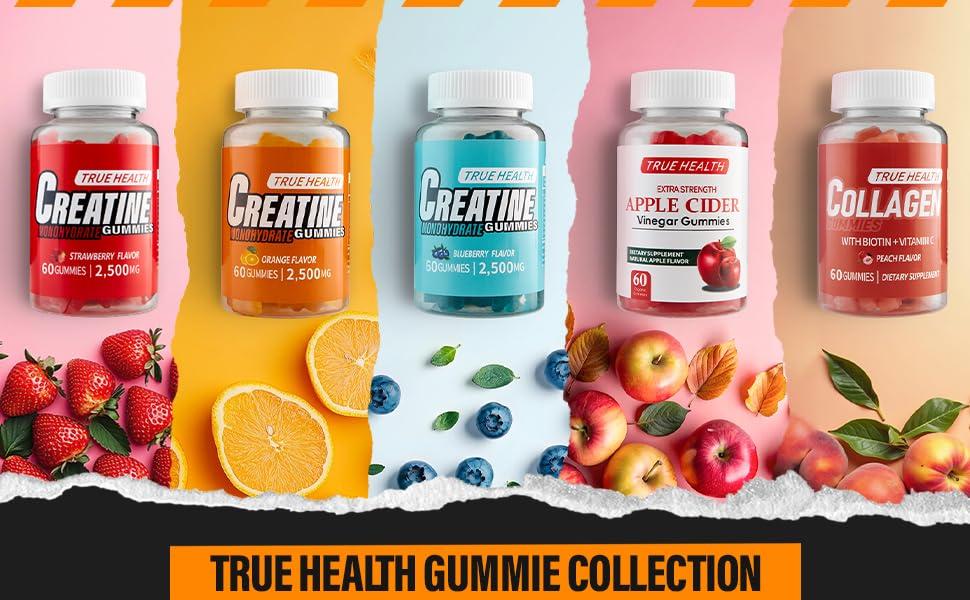TRUE HEALTH True Health Creatine Monohydrate Gummies - Vegan Muscle Recovery Supplement, Orange Flavor, 60 Count - Easy & Tasty Post-Workout Boost
