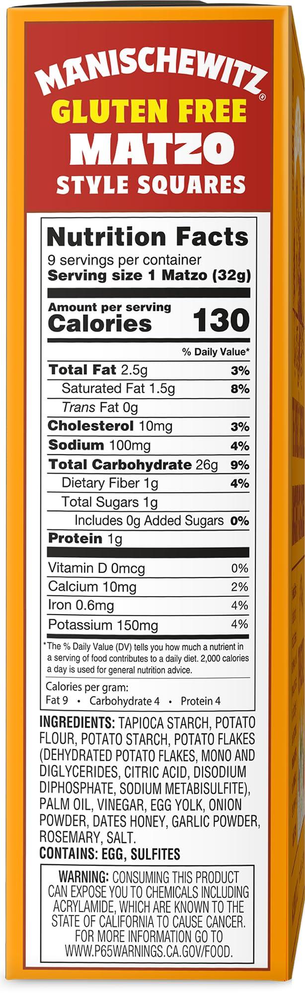 Manischewitz Manischewitz All Natural Gluten-Free Matzo Style Squares, 284g (Pack of 3) | Kosher for Passover