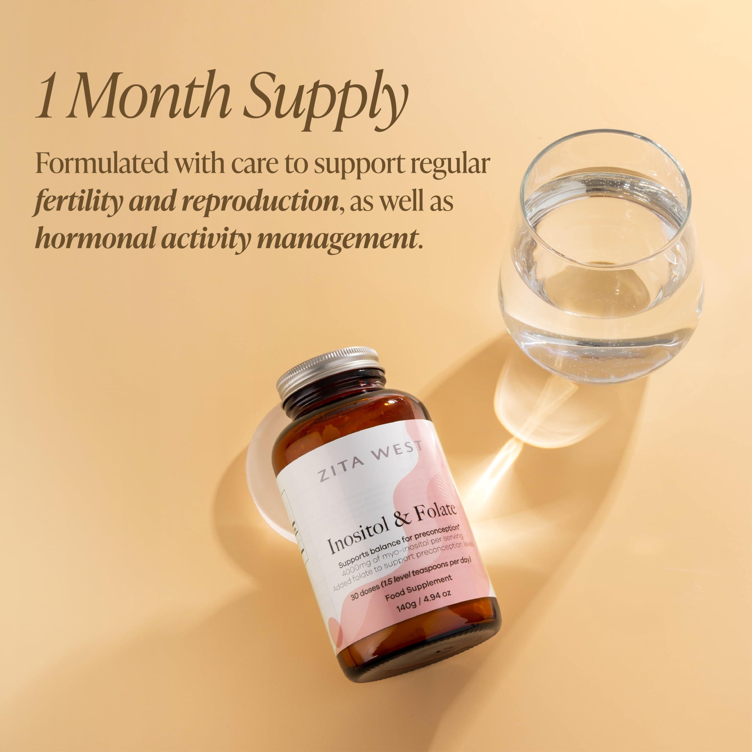 Zita West Zita West Myo-Inositol & Folate Powder 4000mg of Inositol Per Serving for PCOS, Egg & Menstrual Cycle Support, Preconception Supplement - 140g (30 Doses)