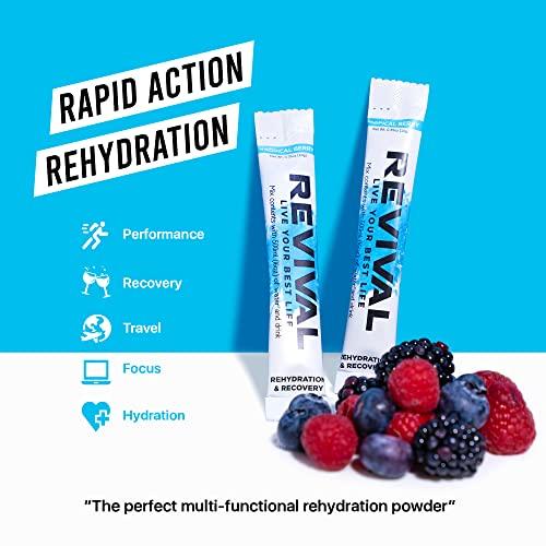 Revival Shots Revival Rapid Rehydration Electrolytes Powder - High Strength Vitamin C, B1, B3, B5, B12 Supplement Sachet Drink, Effervescent Electrolyte Hydration Tablets - 12 Pack Assorted Flavours