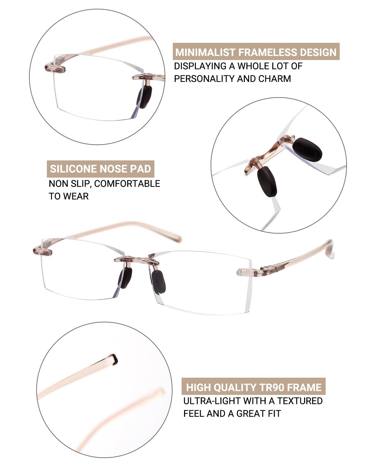 TERAISE TERAISE Rimless Reading Glasses Comfortable Lightweight Frameless Reader Men Women Blue Light Blocking Computer Eyeglasses(1.5X)