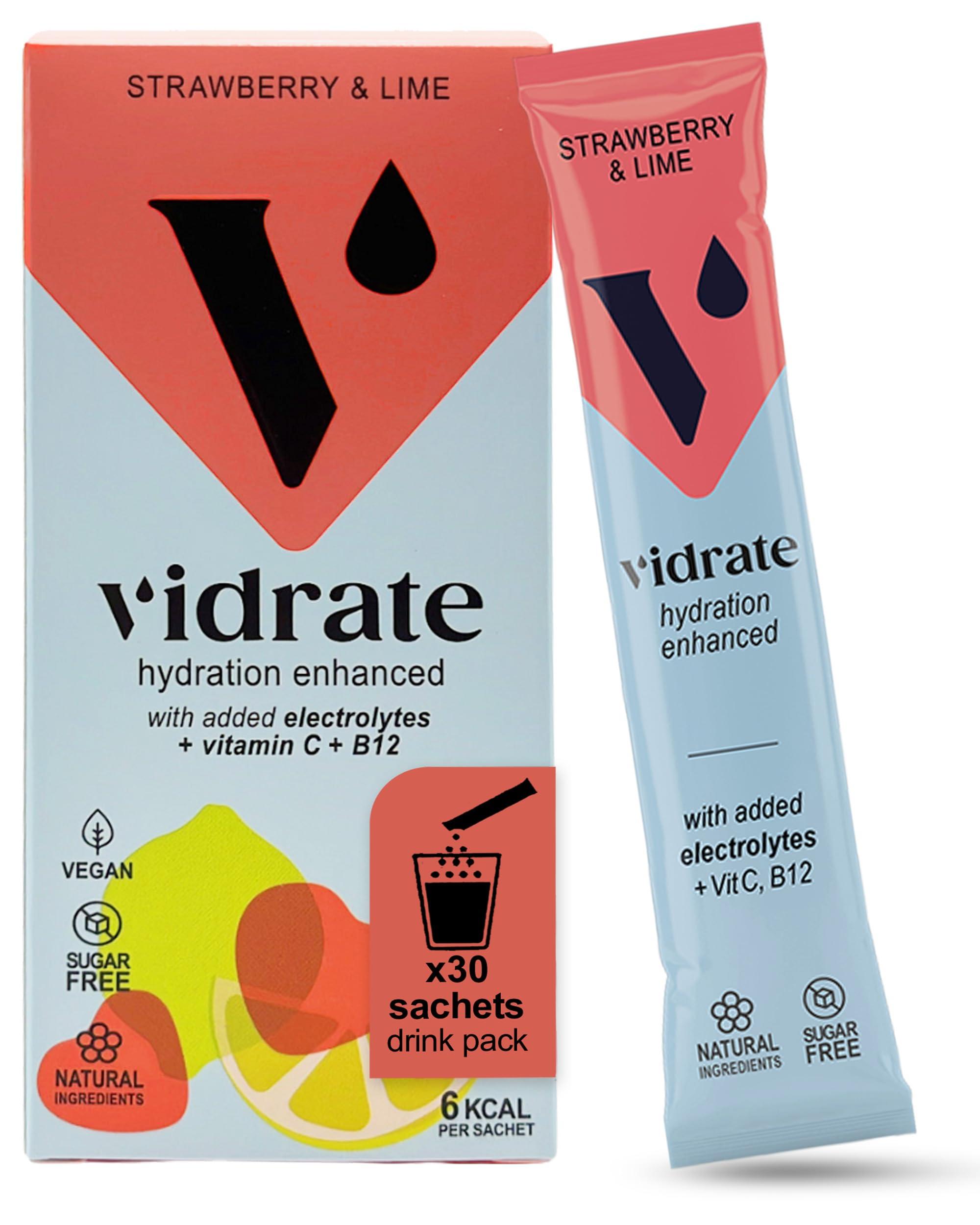 ViDrate Electrolytes Powder - Hydration Sachets Packed with Vitamins - Zero Sugar Rehydration Sachet, No Artificial Sweeteners, Preservatives by ViDrate - Strawberry & Lime Large Pack, 30 Electrolytes Sachets