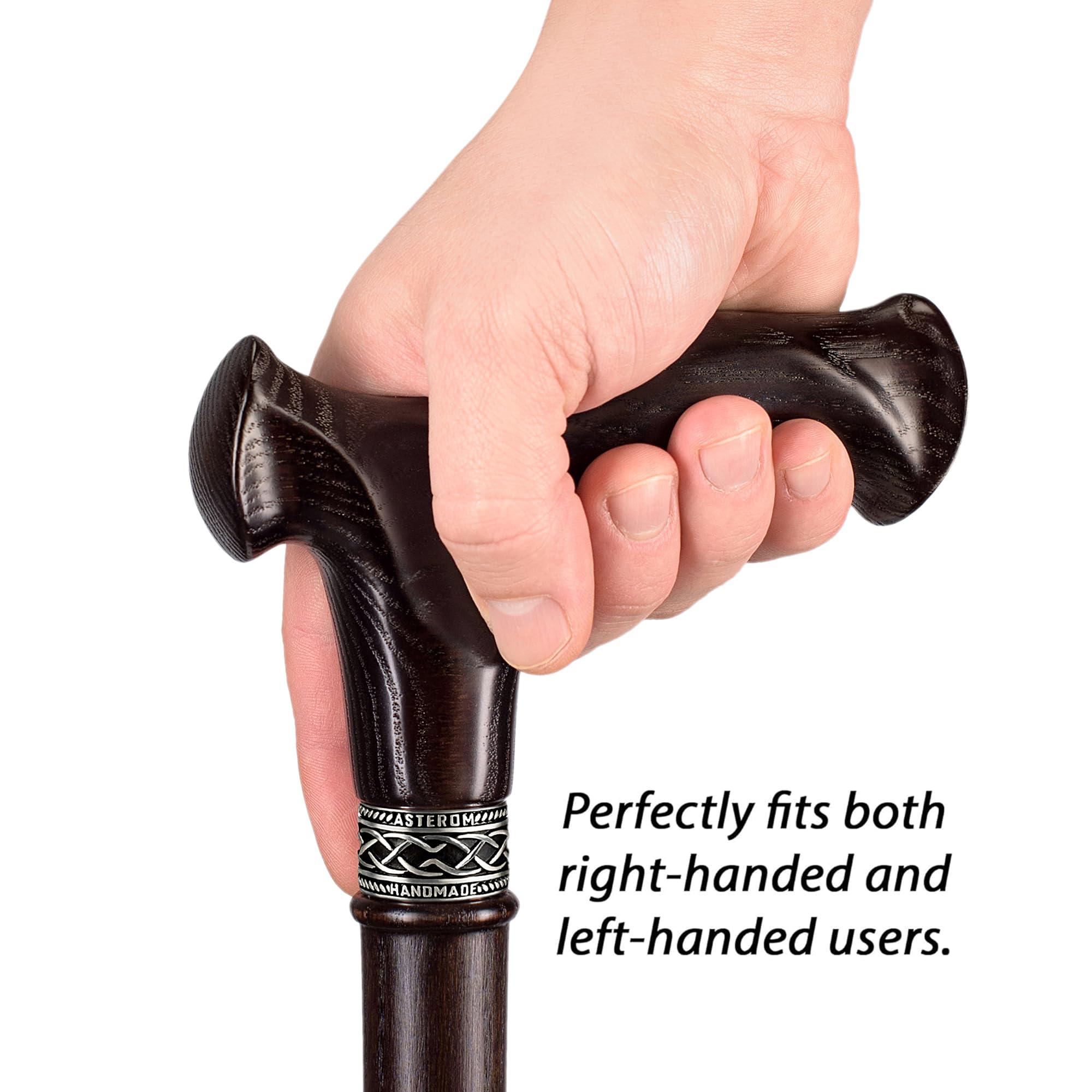 Asterom Asterom Walking Cane - Handcrafted, Ergonomic, Wooden - Canes for Men & Women, Cool Walking Sticks for Seniors (Walnut, 35 Inches)