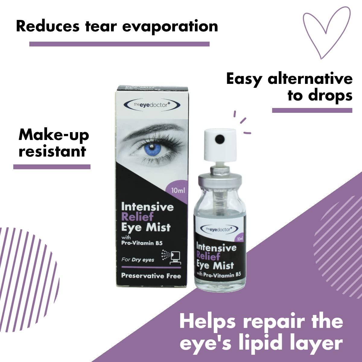 The Eye Doctor The Eye Doctor Eye Mist Intensive Relief Twin Pack - Soothes Irritated Tired Dry Eyes - Preservative Free - Contains Pro-Vitamin B5 - Suitable for Contact Lenses - 2X 10ml Spray Bottle