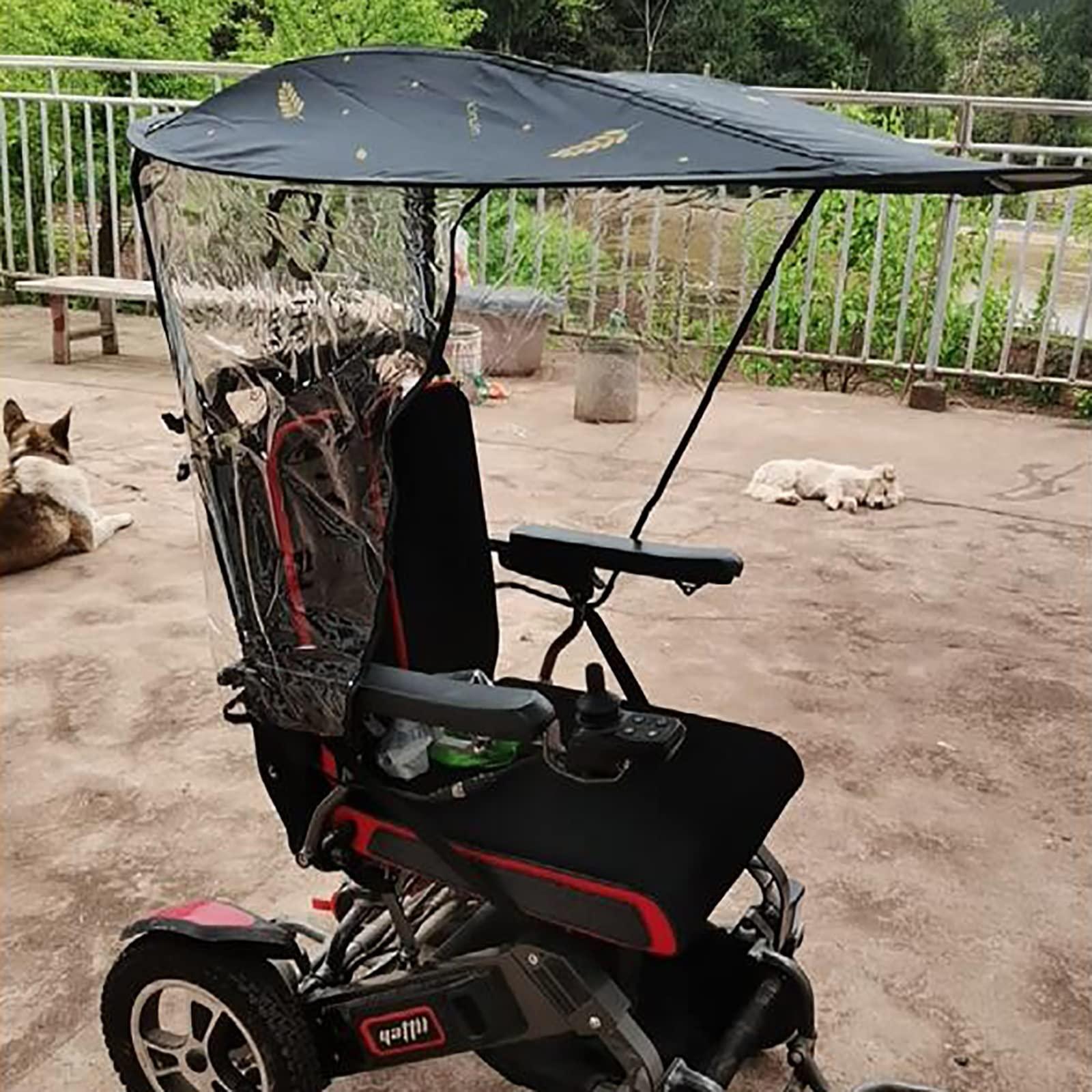 HFGN HFGN Universal Electric Wheelchair Umbrella Canopy Awning, Adjustable Outdoor Umbrella Holder Sun Shade Rain Cover, Black, Polyester, Nylon, Water-Resistant, For Most Wheelchairs