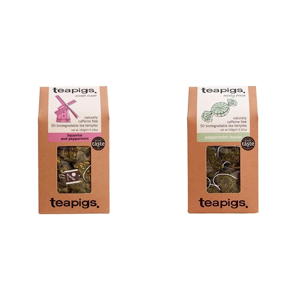 Tea Pigs Teapigs Liquorice and Peppermint Tea Made With Whole Flowers (1 Pack of 50 Tea Bags) & Peppermint Herbal Tea Bags Made With Whole Leaves (1 Pack of 50 Teabags)