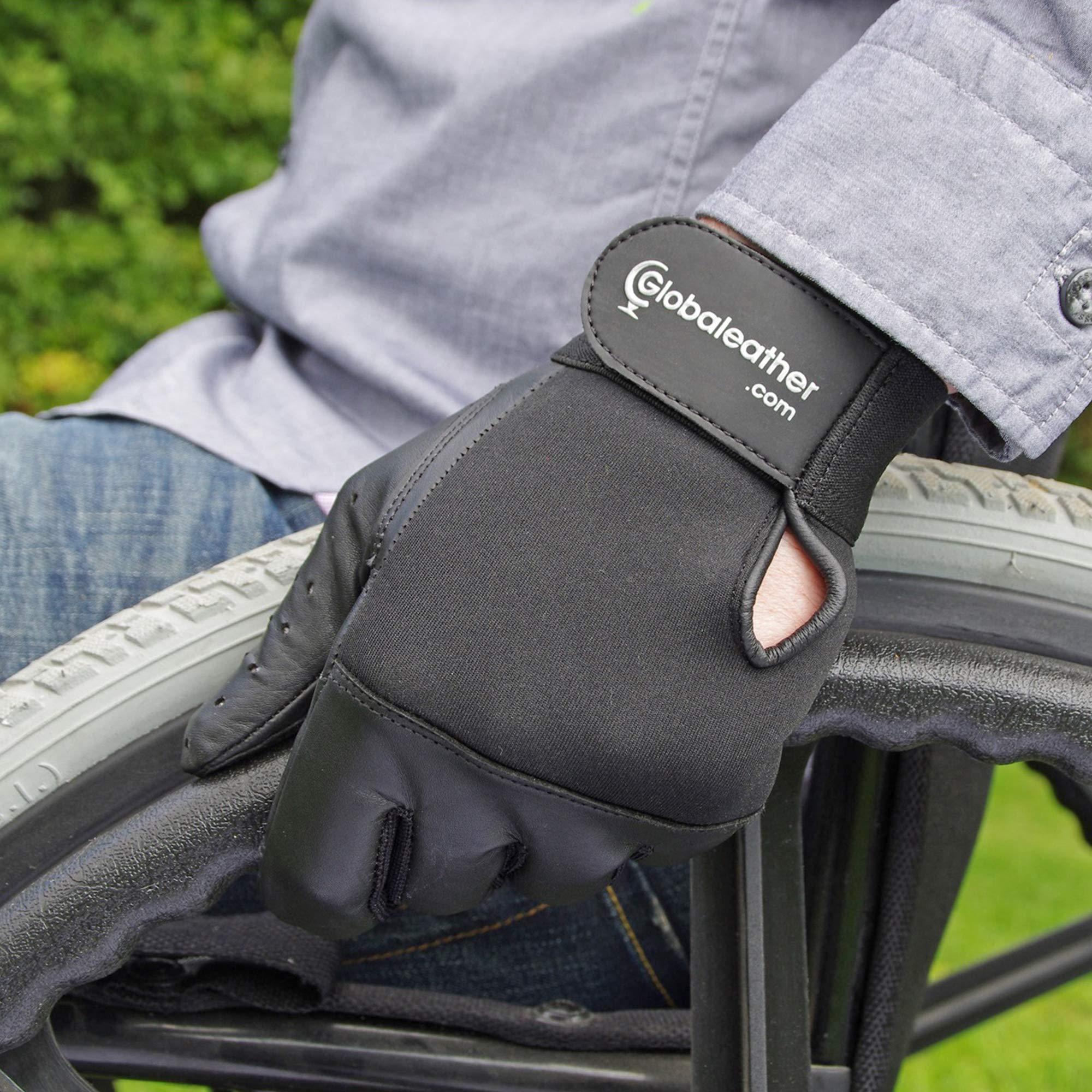 Globaleather Globaleather Classic Full Finger Wheelchair Gloves - Black (XXXX Large) - Hardwearing, Padded Breathable Leather for Great Grip, Protection, Comfort & Durability