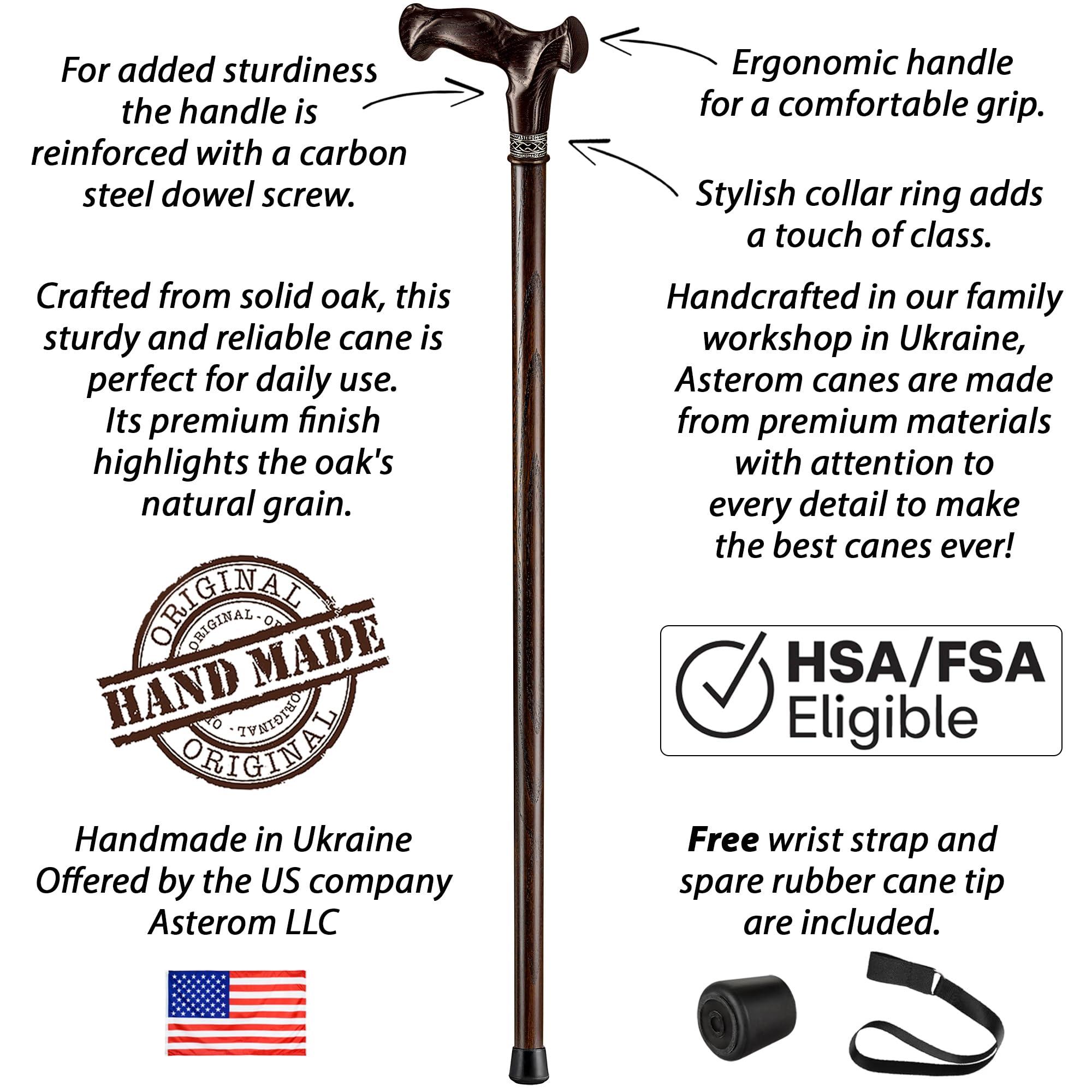 Asterom Asterom Walking Cane - Handcrafted, Ergonomic, Wooden - Canes for Men & Women, Cool Walking Sticks for Seniors (Walnut, 35 Inches)