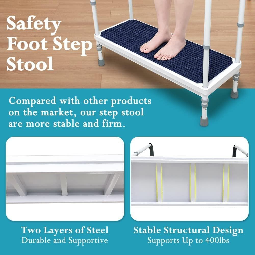 NEPPT NEPPT Bed Step Stools for High Beds With Handle for Elderly Adults Bedside Steps Stools with Handrail Seniors Bathtub Steps Adjustable Medical Foot Stepping (Blue)