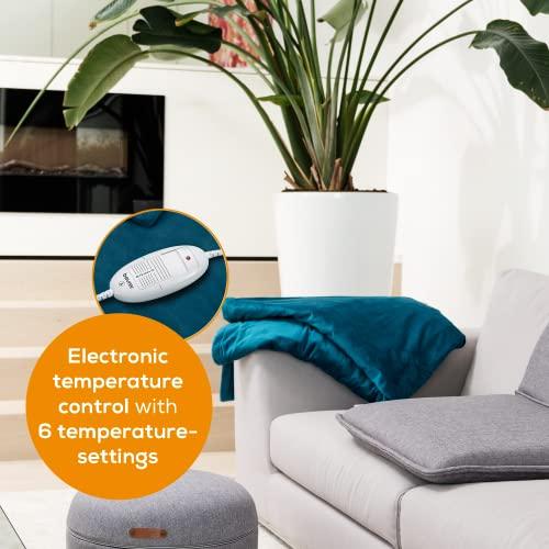 Beurer Beurer HD 75 Ocean Electric Blanket, Cuddly Soft Heat Blanket, 6 Temperature Settings, Machine Washable, with Automatic Shut-Off and Extra Safe, Teal, 180 x 130 cm