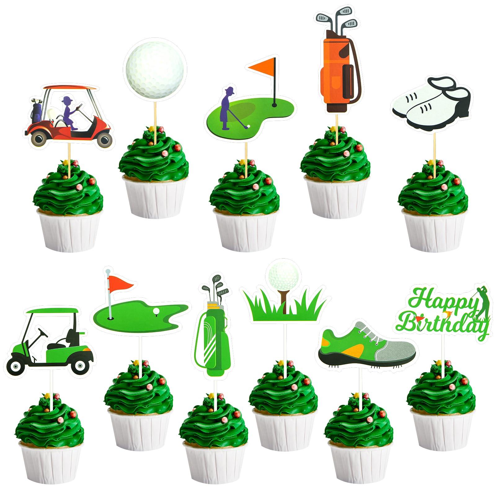 Boerni Golf Cupcake Topper, Outdoor Sport Cupcake Topper, Golf Cart Golf Course Golf Bag Golf Clubs Golf Tee Cupcake Toppers(24pcs)