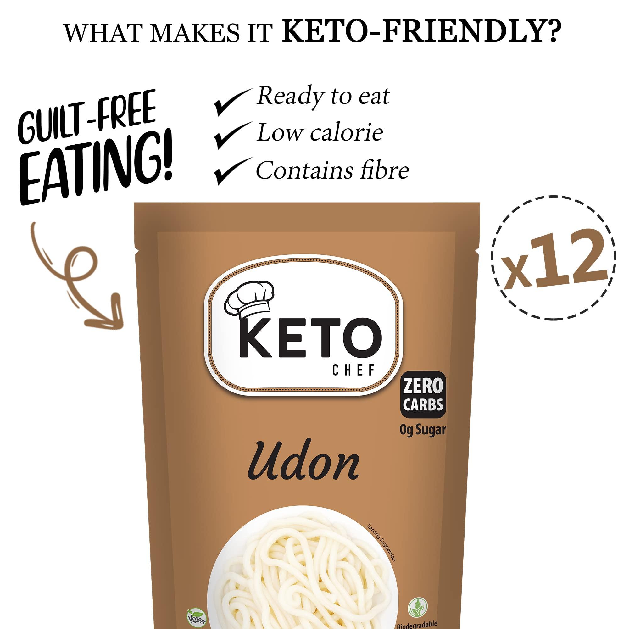 Keto Chef Keto Chef Thick Instant Udon Noodles - Konjac Vegan Noodle, Zero Fat, Sugar & Carb, Shirataki, Made from Free-from Flour, Healthy Low Calorie Food, Ready to Eat | Pack of 12 (270g)
