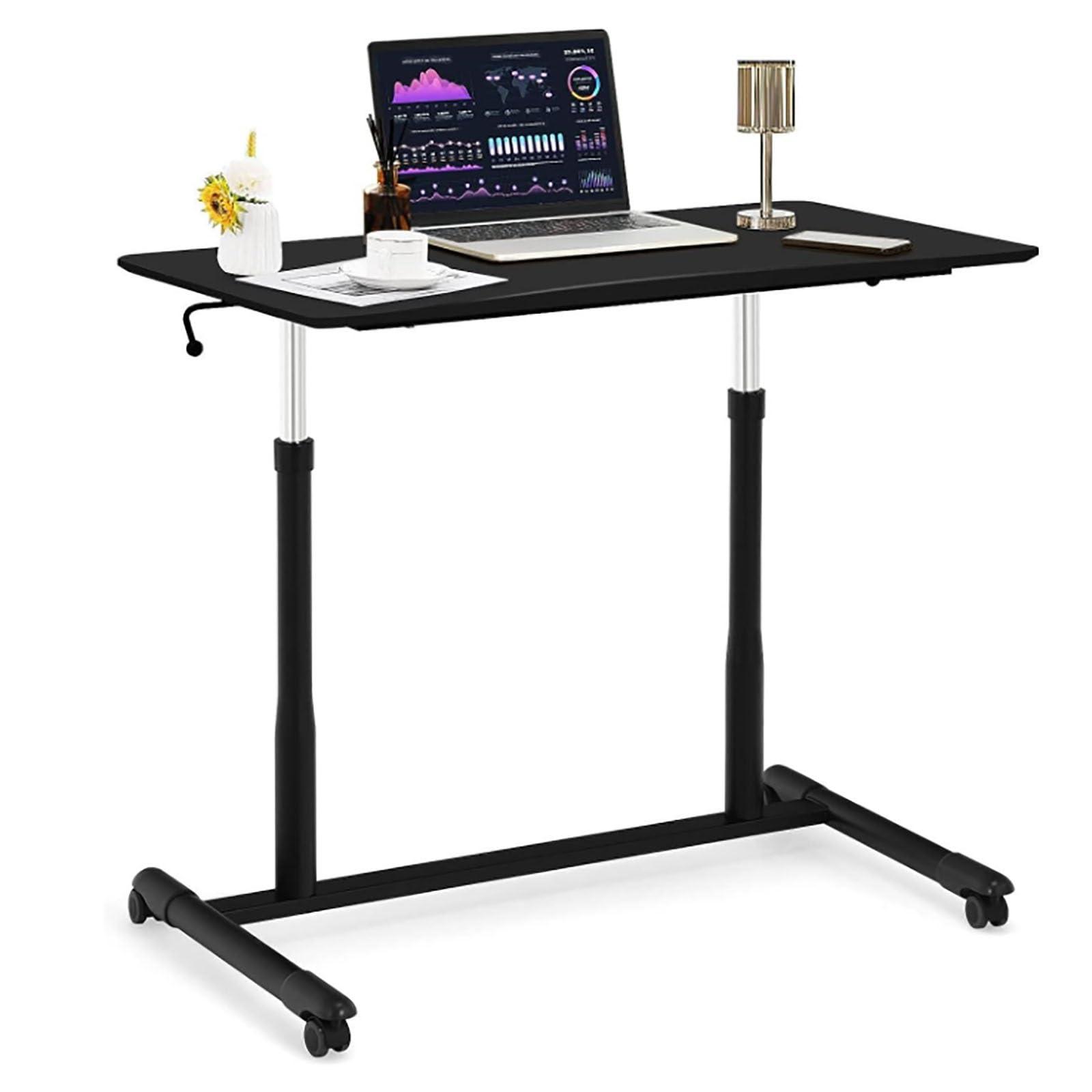 YMJKXF YMJKXF Over-Bed Tables, Compact Pneumatic Sit to Stand Up Computer Desk w/Lockable Wheels Ergonomic Rolling Laptop Table w/Steel Frame