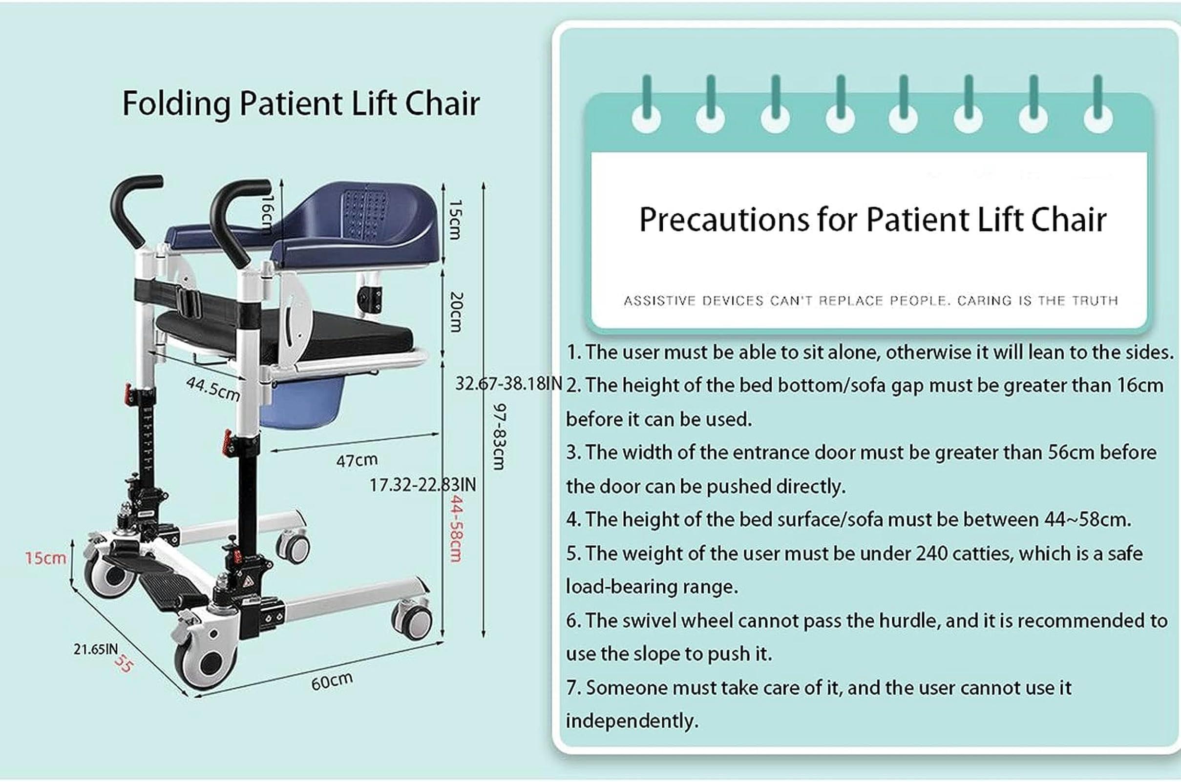 CNAOHGHN Lift for Home, Bedside Commodes Self-Service Lift Transfer Aid W/180 Split Seat, Transport Wheelchair Moving Machine for Seniors Disabled