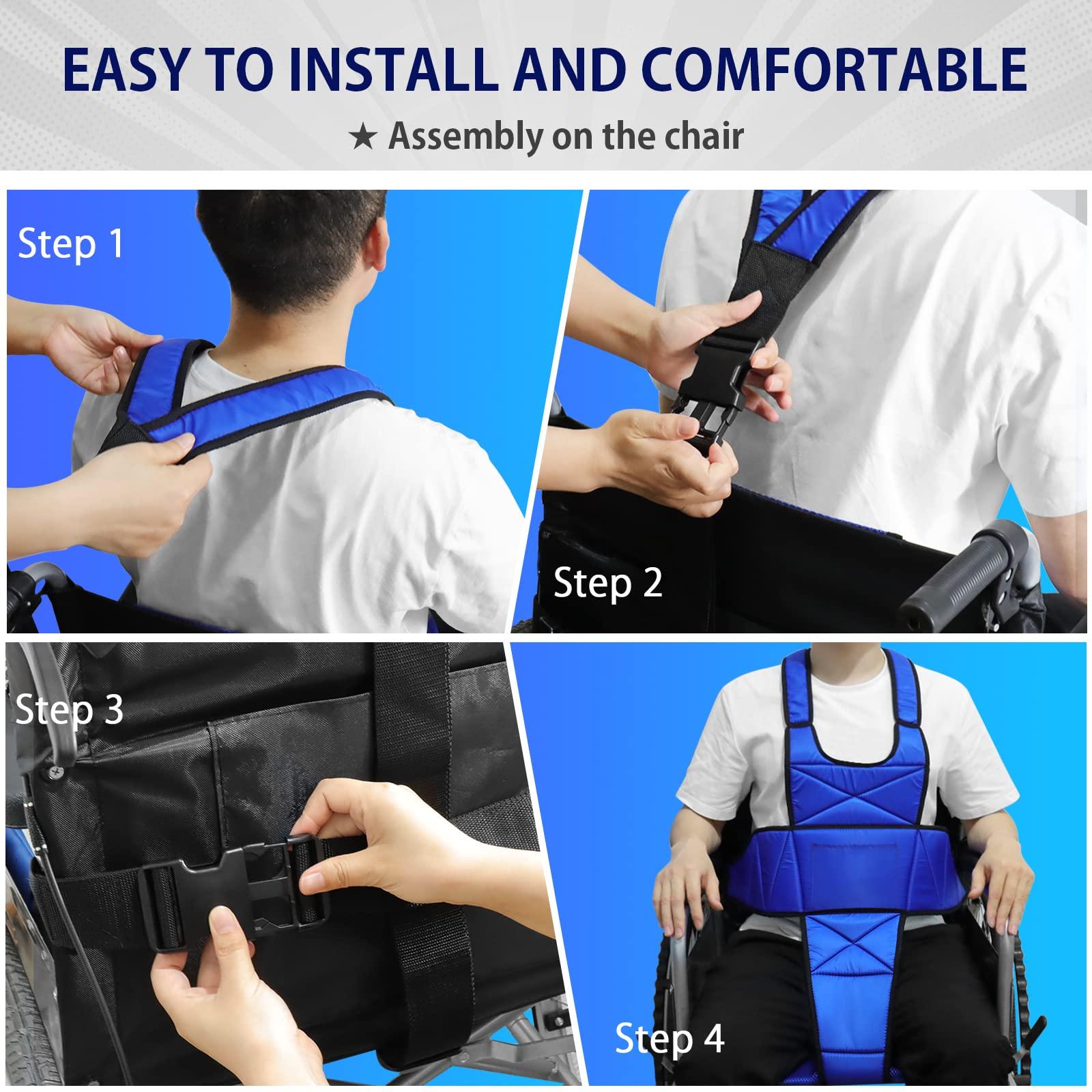 LOSCHEN LOSCHEN Wheelchair Harness Belt Non-Slip Breathable Whole Body Waist Strap Seat Belt for Elderly People and PatientsBlue