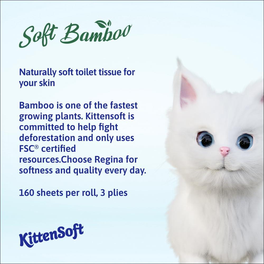 Regina Regina KittenSoft Soft Bamboo - 45 Rolls of Toilet Tissue 3 Ply, 160 Sheets, Naturally Soft For Your Skin, Toilet Tissue made with Bamboo Fibres, 30% PCR Plastic Packaging, FSC Certificated